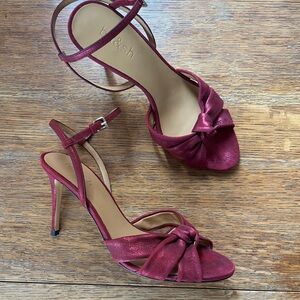 ba&sh Calypso Heels - Burgundy Shimmer Sandals, Strappy, Wedding, Cocktail